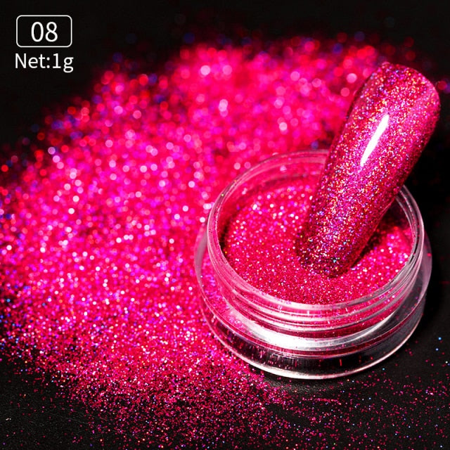 1 Box Neon sparkle Mirror Nail Glitter Pearl Powder Auroras Iridescent Effect Nails  Pigment Dust UV Gel Polish Decor