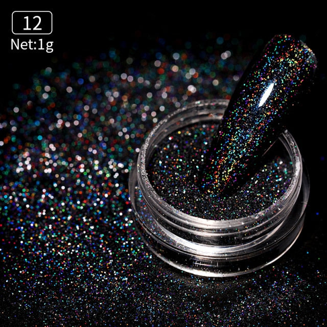 1 Box Neon sparkle Mirror Nail Glitter Pearl Powder Auroras Iridescent Effect Nails  Pigment Dust UV Gel Polish Decor