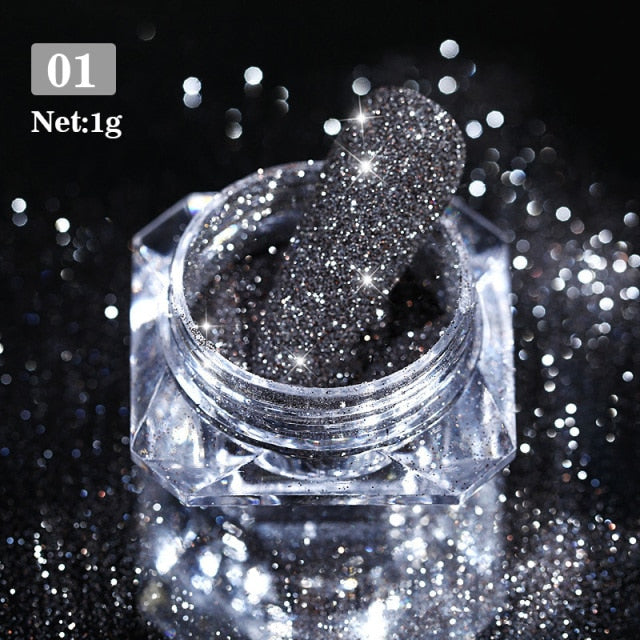 1 Box Neon sparkle Mirror Nail Glitter Pearl Powder Auroras Iridescent Effect Nails  Pigment Dust UV Gel Polish Decor