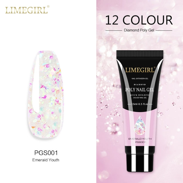 Limegirl 15ml Poly Nail Gel Glitter Building Nail Gel For Manicure Nail Art Design Luminous Polygels Extension Nail Gel For Nail