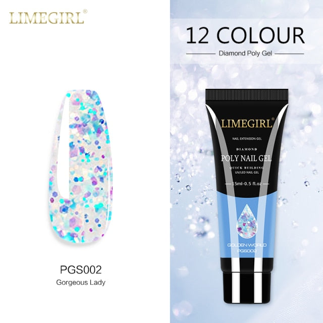 Limegirl 15ml Poly Nail Gel Glitter Building Nail Gel For Manicure Nail Art Design Luminous Polygels Extension Nail Gel For Nail
