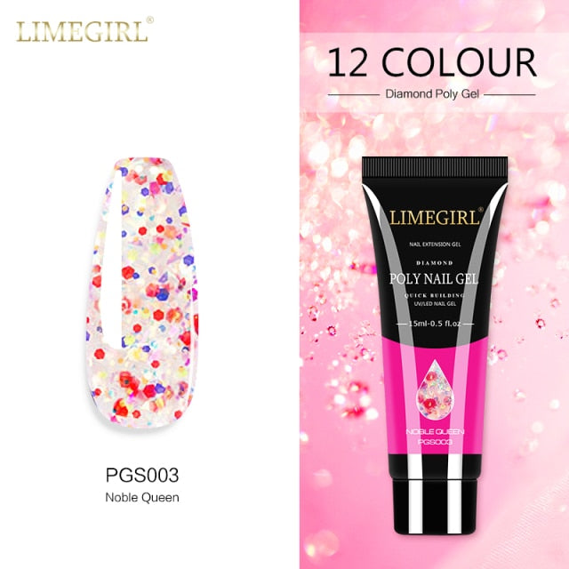 Limegirl 15ml Poly Nail Gel Glitter Building Nail Gel For Manicure Nail Art Design Luminous Polygels Extension Nail Gel For Nail