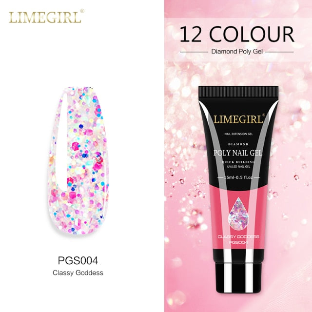 Limegirl 15ml Poly Nail Gel Glitter Building Nail Gel For Manicure Nail Art Design Luminous Polygels Extension Nail Gel For Nail