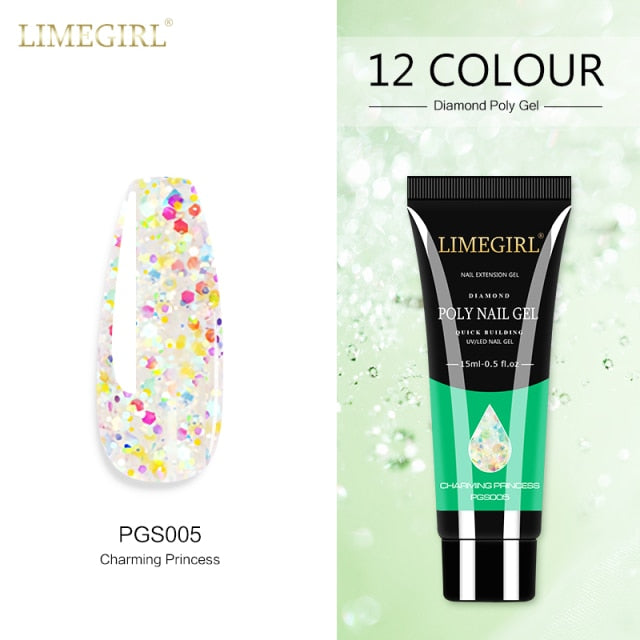 Limegirl 15ml Poly Nail Gel Glitter Building Nail Gel For Manicure Nail Art Design Luminous Polygels Extension Nail Gel For Nail