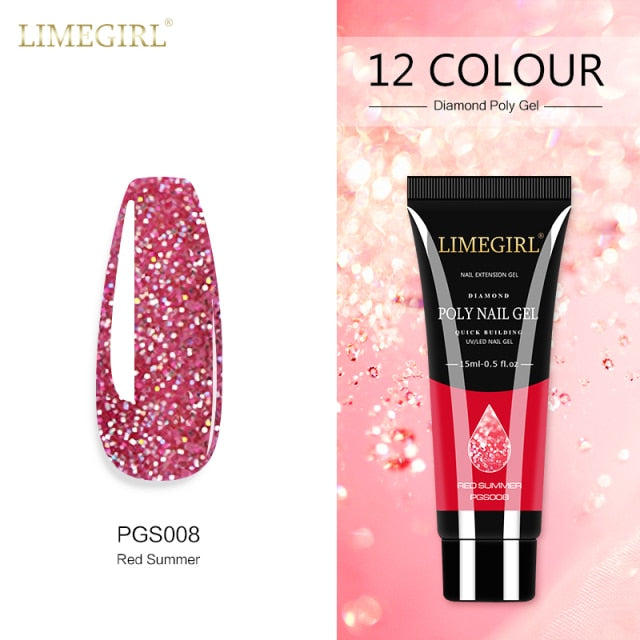 Limegirl 15ml Poly Nail Gel Glitter Building Nail Gel For Manicure Nail Art Design Luminous Polygels Extension Nail Gel For Nail