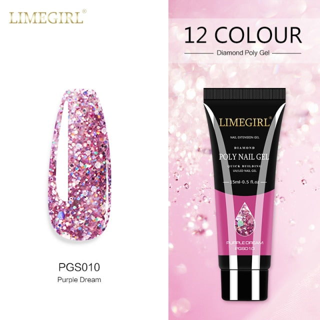 Limegirl 15ml Poly Nail Gel Glitter Building Nail Gel For Manicure Nail Art Design Luminous Polygels Extension Nail Gel For Nail