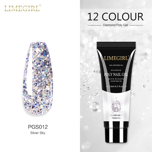 Limegirl 15ml Poly Nail Gel Glitter Building Nail Gel For Manicure Nail Art Design Luminous Polygels Extension Nail Gel For Nail