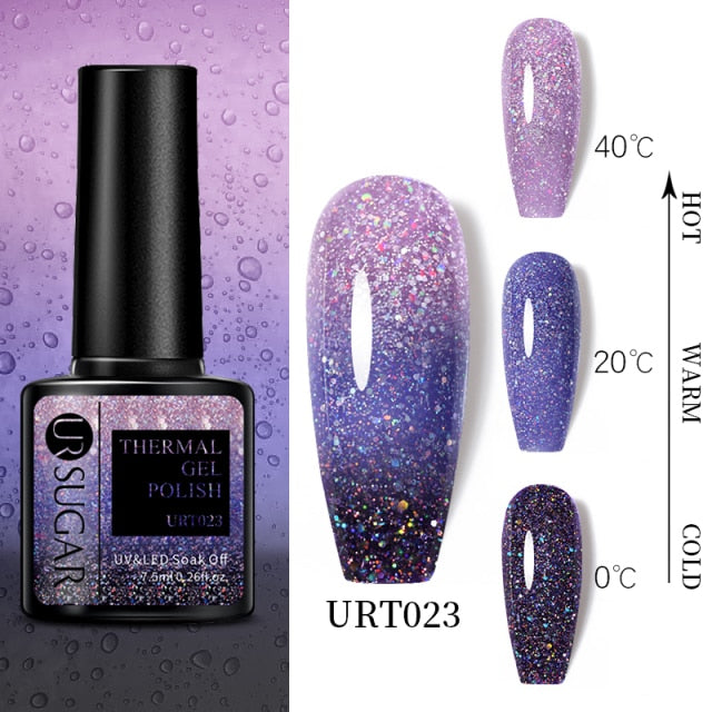 UR SUGAR 7.5ml Thermal 3-layers Color Changing UV Gel Polish sparkle Glitter Nail Gel Polish Soak Off Nail Art Gel Varnishes