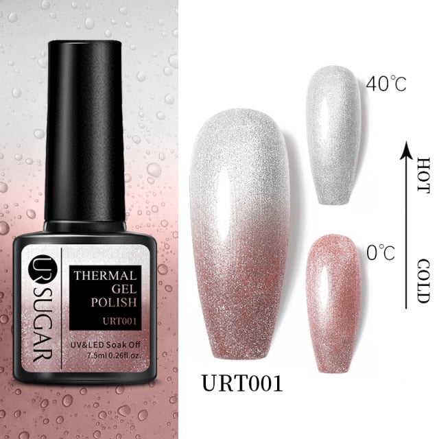 UR SUGAR 7.5ml Thermal 3-layers Color Changing UV Gel Polish sparkle Glitter Nail Gel Polish Soak Off Nail Art Gel Varnishes