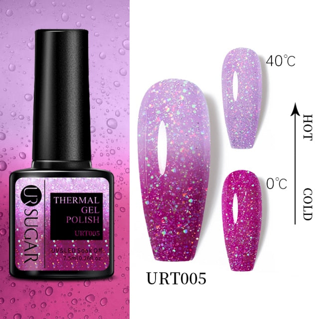 UR SUGAR 7.5ml Thermal 3-layers Color Changing UV Gel Polish sparkle Glitter Nail Gel Polish Soak Off Nail Art Gel Varnishes