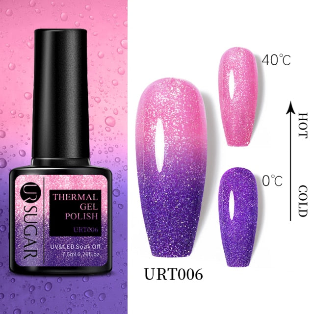 UR SUGAR 7.5ml Thermal 3-layers Color Changing UV Gel Polish sparkle Glitter Nail Gel Polish Soak Off Nail Art Gel Varnishes