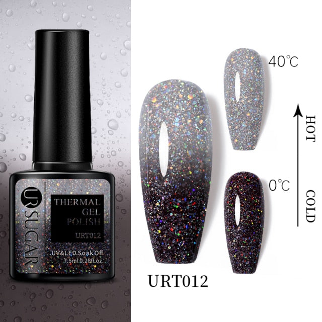 UR SUGAR 7.5ml Thermal 3-layers Color Changing UV Gel Polish sparkle Glitter Nail Gel Polish Soak Off Nail Art Gel Varnishes