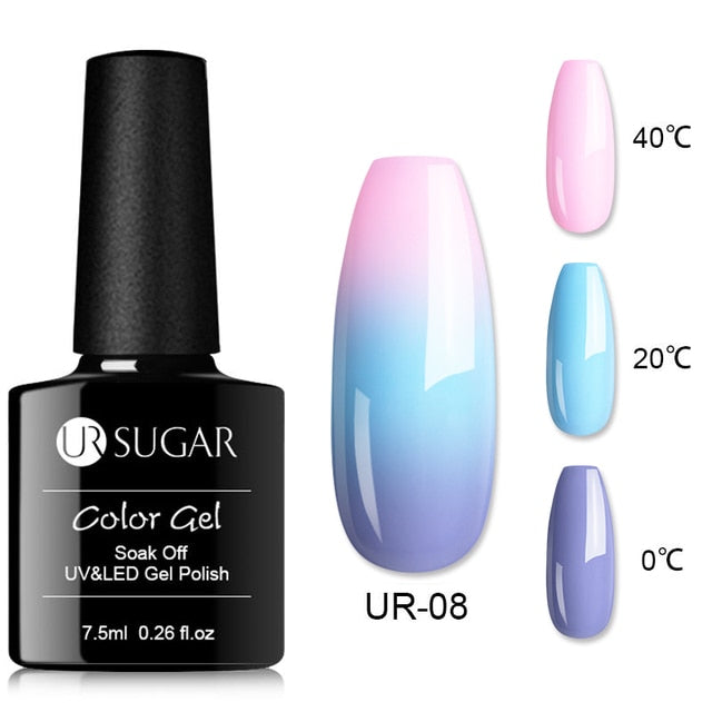UR SUGAR 7.5ml Thermal 3-layers Color Changing UV Gel Polish sparkle Glitter Nail Gel Polish Soak Off Nail Art Gel Varnishes