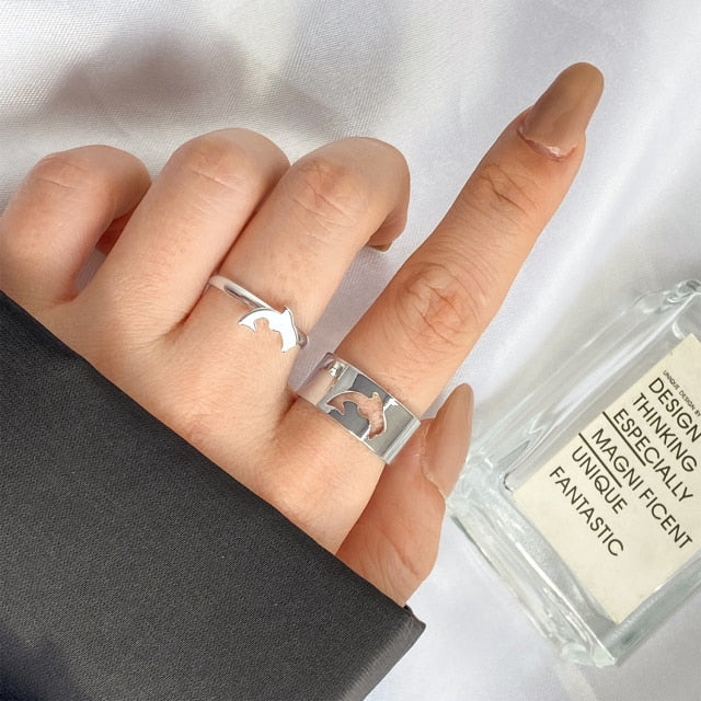 UMKA Trendy Gold Silver Color Flame Rings For Women Men Lover Couple Rings Set Friendship Engagement Wedding Open Rings Jewelry