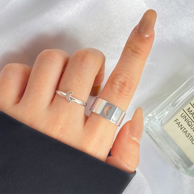 UMKA Trendy Gold Silver Color Flame Rings For Women Men Lover Couple Rings Set Friendship Engagement Wedding Open Rings Jewelry