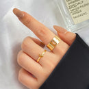 UMKA Trendy Gold Silver Color Flame Rings For Women Men Lover Couple Rings Set Friendship Engagement Wedding Open Rings Jewelry