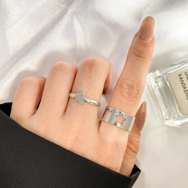 UMKA Trendy Gold Silver Color Flame Rings For Women Men Lover Couple Rings Set Friendship Engagement Wedding Open Rings Jewelry