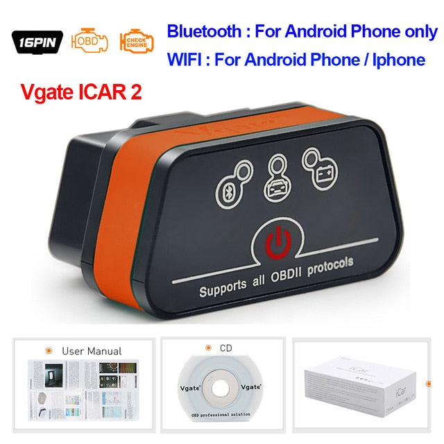Vgate iCar2 obd2 bluetooth scanner ELM327 V2.1 obd 2 wifi icar 2 car tools elm 327 for android/PC/IOS code reader free shipping
