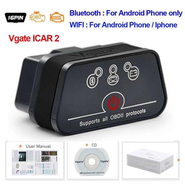 Vgate iCar2 obd2 bluetooth scanner ELM327 V2.1 obd 2 wifi icar 2 car tools elm 327 for android/PC/IOS code reader free shipping