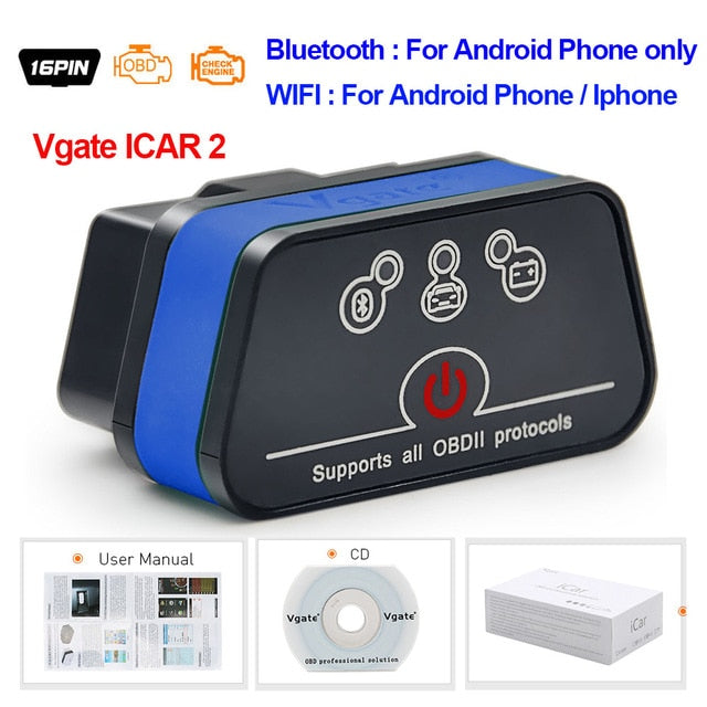 Vgate iCar2 obd2 bluetooth scanner ELM327 V2.1 obd 2 wifi icar 2 car tools elm 327 for android/PC/IOS code reader free shipping
