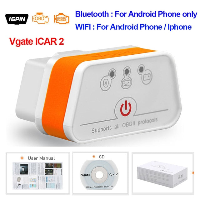 Vgate iCar2 obd2 bluetooth scanner ELM327 V2.1 obd 2 wifi icar 2 car tools elm 327 for android/PC/IOS code reader free shipping