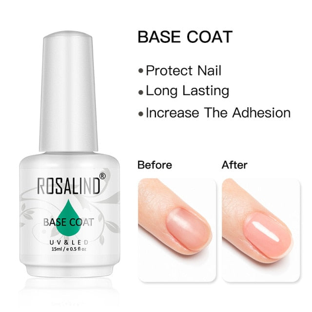 ROSALIND 15ML Base Top Matt Coat For Nail Gel Polish Soak Off Primer Magic Remover Builde Lacquer Gel Nail Art Salon Manicure