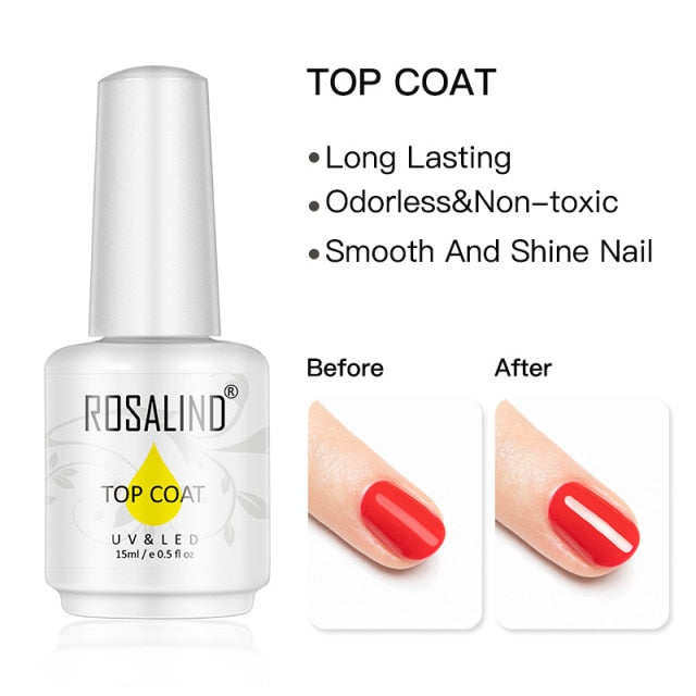 ROSALIND 15ML Base Top Matt Coat For Nail Gel Polish Soak Off Primer Magic Remover Builde Lacquer Gel Nail Art Salon Manicure