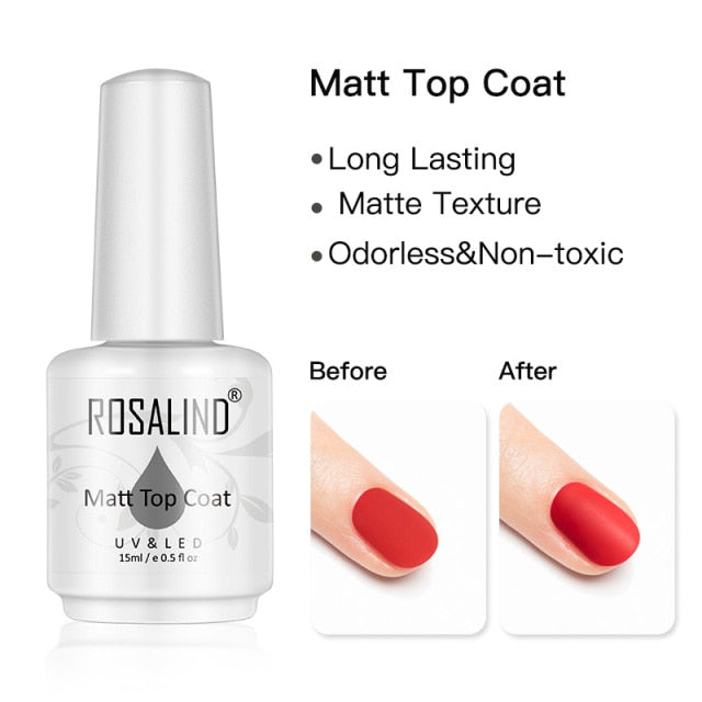 ROSALIND 15ML Base Top Matt Coat For Nail Gel Polish Soak Off Primer Magic Remover Builde Lacquer Gel Nail Art Salon Manicure