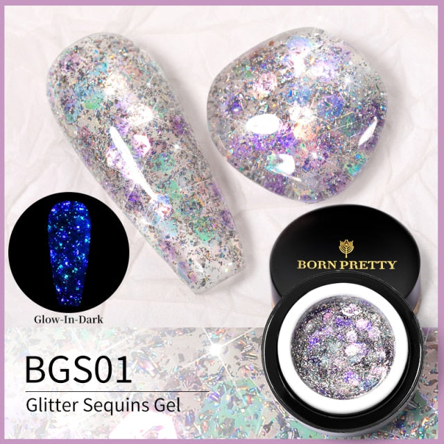 BORN PRETTY Glitter Sequins Gel Nail Polish Glow In The Dark Shining Soak Off Gel Polish Long Lasting Nail Art Hybrid Varnish