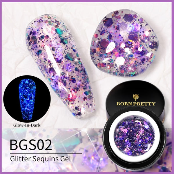 BORN PRETTY Glitter Sequins Gel Nail Polish Glow In The Dark Shining Soak Off Gel Polish Long Lasting Nail Art Hybrid Varnish