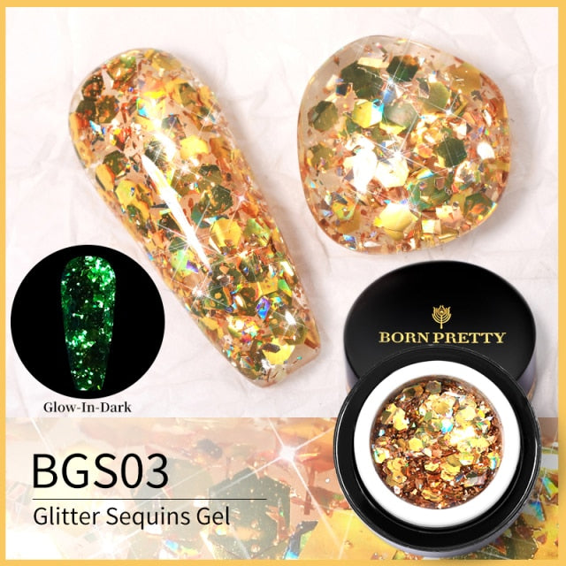 BORN PRETTY Glitter Sequins Gel Nail Polish Glow In The Dark Shining Soak Off Gel Polish Long Lasting Nail Art Hybrid Varnish