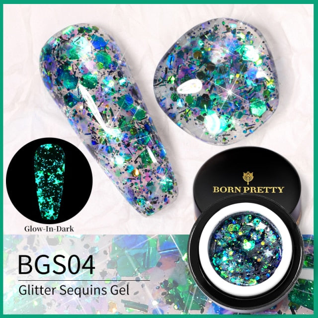 BORN PRETTY Glitter Sequins Gel Nail Polish Glow In The Dark Shining Soak Off Gel Polish Long Lasting Nail Art Hybrid Varnish