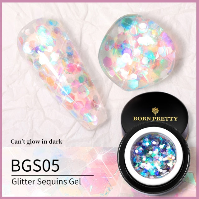 BORN PRETTY Glitter Sequins Gel Nail Polish Glow In The Dark Shining Soak Off Gel Polish Long Lasting Nail Art Hybrid Varnish