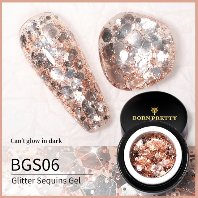 BORN PRETTY Glitter Sequins Gel Nail Polish Glow In The Dark Shining Soak Off Gel Polish Long Lasting Nail Art Hybrid Varnish