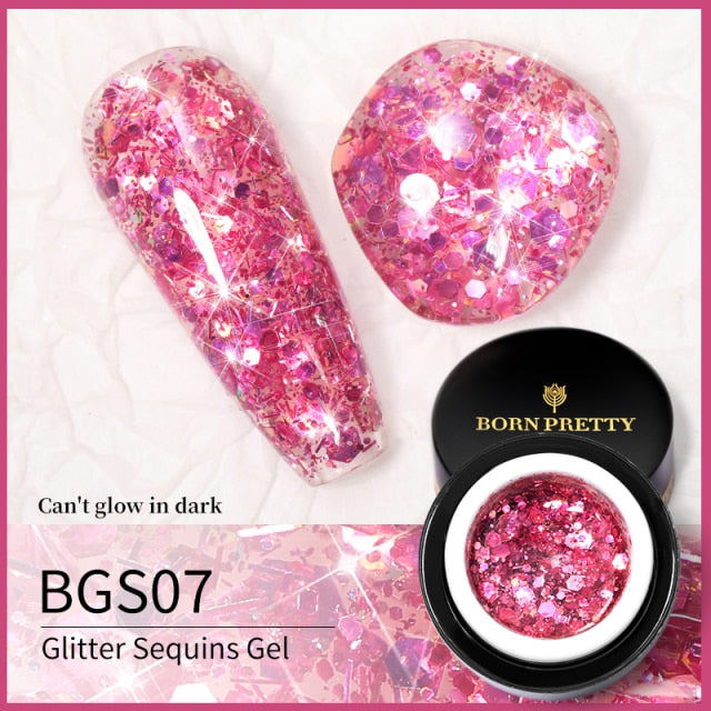 BORN PRETTY Glitter Sequins Gel Nail Polish Glow In The Dark Shining Soak Off Gel Polish Long Lasting Nail Art Hybrid Varnish