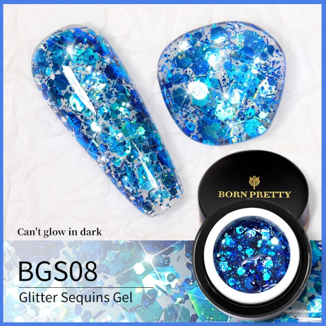 BORN PRETTY Glitter Sequins Gel Nail Polish Glow In The Dark Shining Soak Off Gel Polish Long Lasting Nail Art Hybrid Varnish