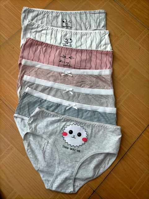 7PCS/Set Women's Sexy Underwear Cute Cotton Panties Briefs For Girl Ladies lingerie Cartoon Girls Pink Pantys Underpants Thongs