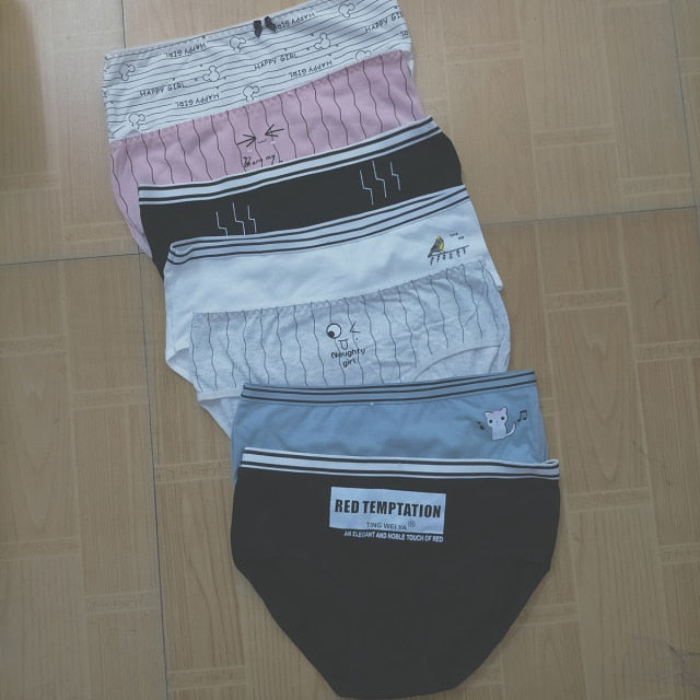 7PCS/Set Women's Sexy Underwear Cute Cotton Panties Briefs For Girl Ladies lingerie Cartoon Girls Pink Pantys Underpants Thongs