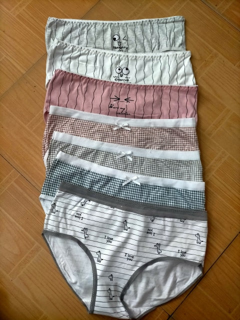 7PCS/Set Women's Sexy Underwear Cute Cotton Panties Briefs For Girl Ladies lingerie Cartoon Girls Pink Pantys Underpants Thongs