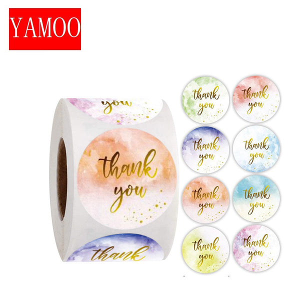 Colorful round "thank you" sticker seal label paper roll packaging decoration handmade thank you sticker 50-500pcs