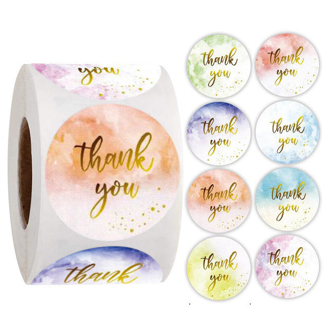 Colorful round "thank you" sticker seal label paper roll packaging decoration handmade thank you sticker 50-500pcs