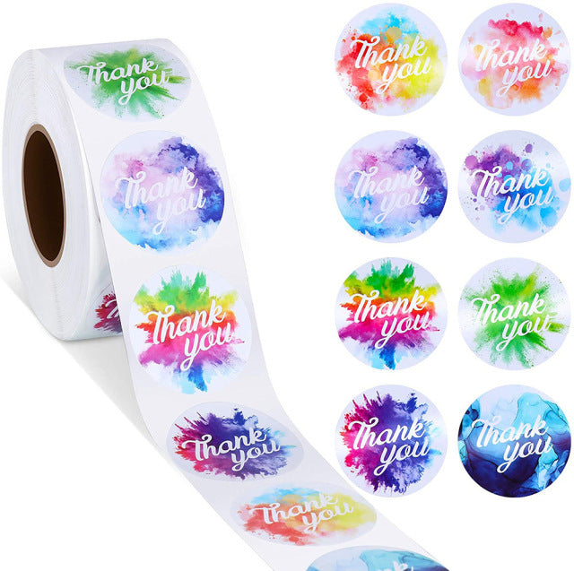 Colorful round "thank you" sticker seal label paper roll packaging decoration handmade thank you sticker 50-500pcs
