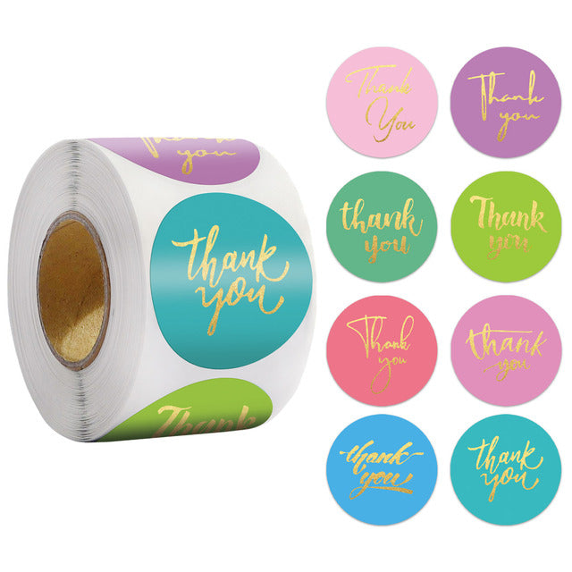 Colorful round "thank you" sticker seal label paper roll packaging decoration handmade thank you sticker 50-500pcs