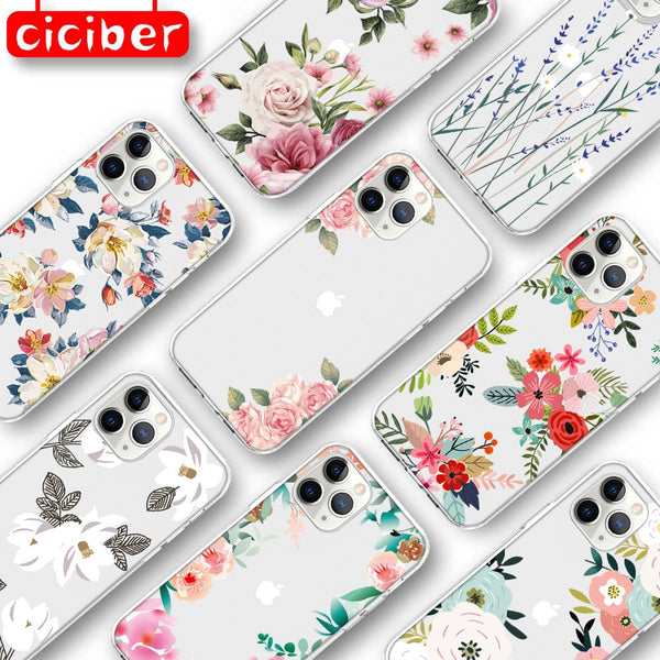 Floral Flower Case For iPhone 11 12 13 Pro Max Mini Cover For iPhone 7 8 6 6S Plus X XR XS MAX 5 SE 2020 Soft Silicone TPU Funda