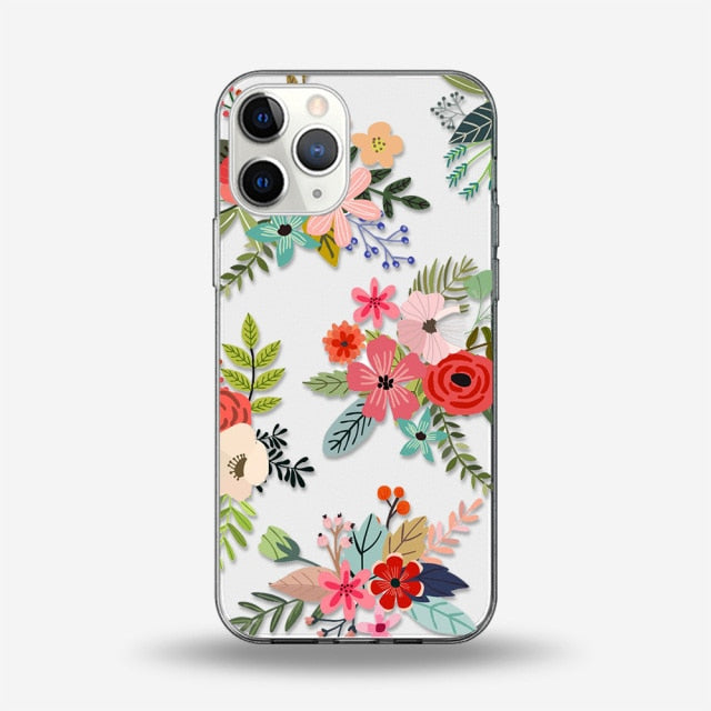 Floral Flower Case For iPhone 11 12 13 Pro Max Mini Cover For iPhone 7 8 6 6S Plus X XR XS MAX 5 SE 2020 Soft Silicone TPU Funda