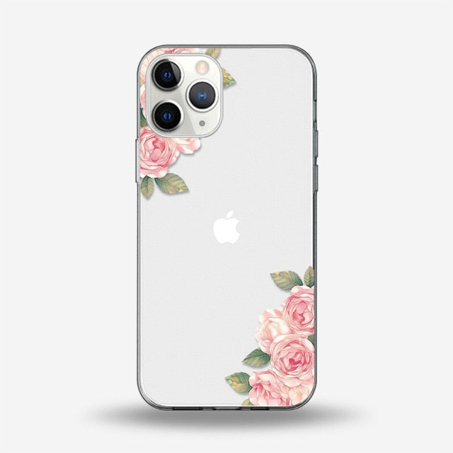 Floral Flower Case For iPhone 11 12 13 Pro Max Mini Cover For iPhone 7 8 6 6S Plus X XR XS MAX 5 SE 2020 Soft Silicone TPU Funda