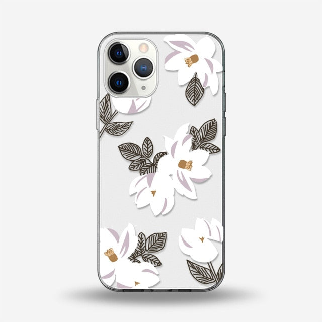 Floral Flower Case For iPhone 11 12 13 Pro Max Mini Cover For iPhone 7 8 6 6S Plus X XR XS MAX 5 SE 2020 Soft Silicone TPU Funda