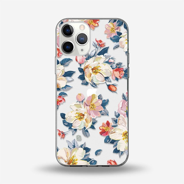 Floral Flower Case For iPhone 11 12 13 Pro Max Mini Cover For iPhone 7 8 6 6S Plus X XR XS MAX 5 SE 2020 Soft Silicone TPU Funda