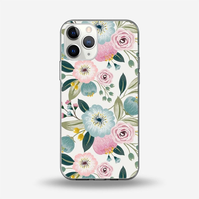 Floral Flower Case For iPhone 11 12 13 Pro Max Mini Cover For iPhone 7 8 6 6S Plus X XR XS MAX 5 SE 2020 Soft Silicone TPU Funda