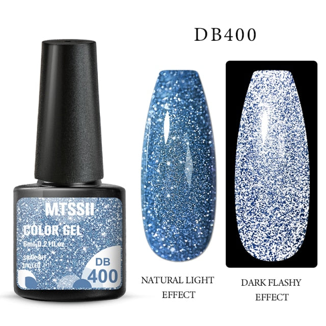 Mtssii 6ml Reflective Glitter Gel Nail Polish 8Colors Sparkling Auroras Laser Nail Gel Semi Permanent Soak Off UV Gel Varnish